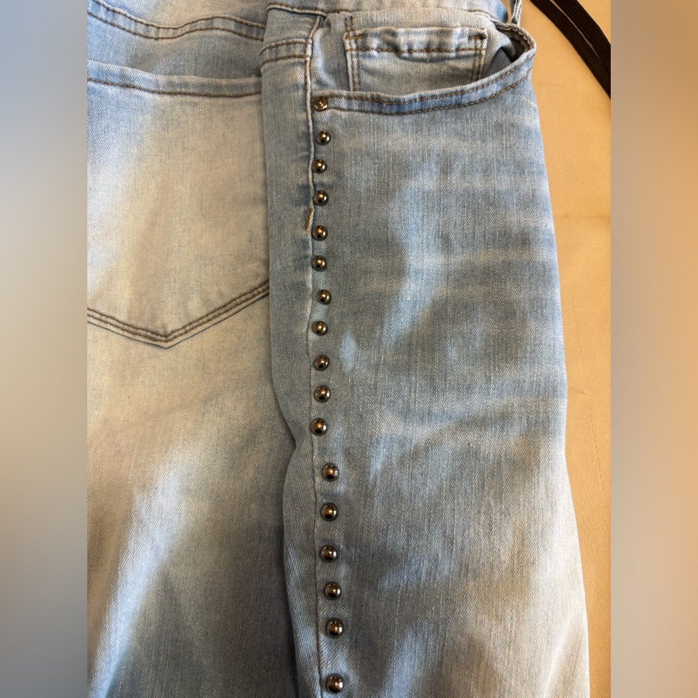 Women's Light Blue Distressed Skinny Jeans with Studded Details - Picture 12 of 15